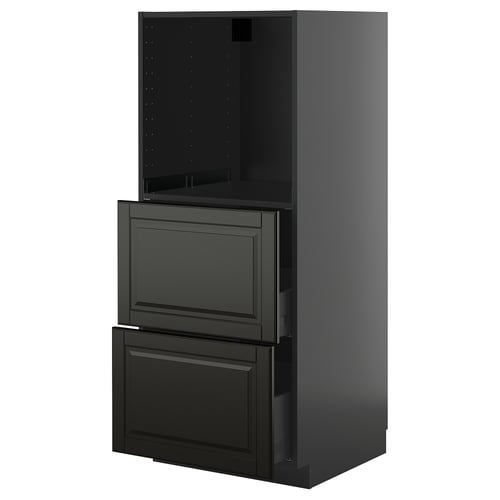 Black METOD kitchen cabinet with bevelled bodbyn fronts, sleek, modern design.