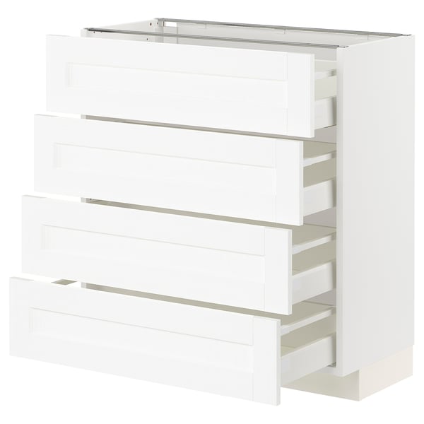 METOD white kitchen unit, five drawers, sleek modern design, sturdy, grey handles.
