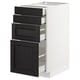 Black & white METOD kitchen unit with dark wood drawers & handle-less doors.