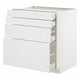 A white METOD kitchen cabinet with multiple drawers of varying sizes.