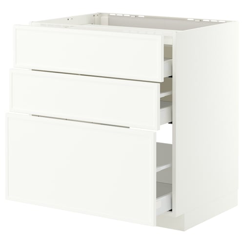 METOD / MAXIMERA Base cab f hob/3 fronts/3 drawers, white/Aspudden matt white, 80x60 cm