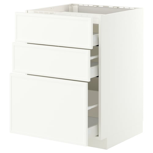 METOD / MAXIMERA Base cab f hob/3 fronts/3 drawers, white/Aspudden matt white, 60x60 cm
