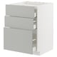 METOD kitchen unit, light grey, three drawers, modern design, white base.