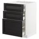 White METOD cabinet with 3 black drawers, self-closing, warm traditional design.