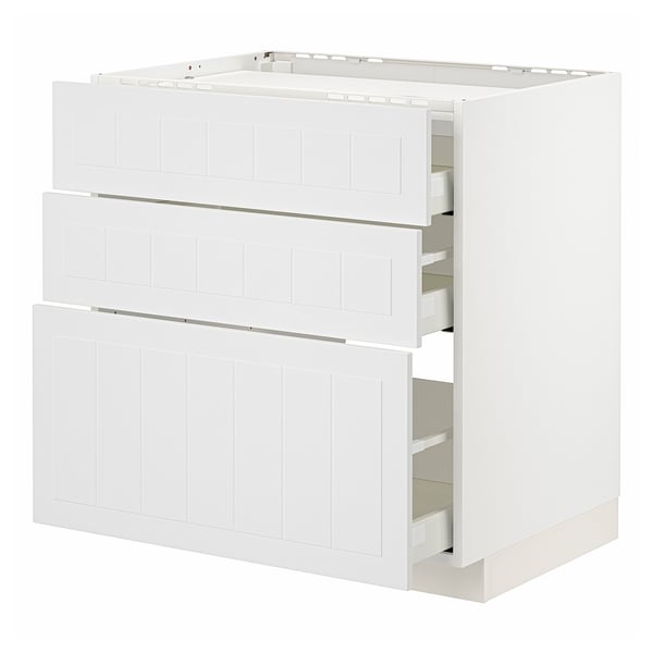White METOD kitchen unit with three drawers.