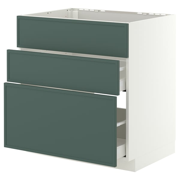 METOD / MAXIMERA Base cab f hob/int extractor w drw, white/Aspudden dark grey-green, 80x60 cm