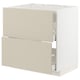 METOD kitchen unit in beige with drawers, white frame, rectangular shape.