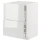 White METOD kitchen cabinet with drawers and shelves, modern design, glossy finish.