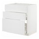 METOD white cabinet, boxy shape with three drawer fronts, smooth design.
