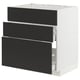 METOD kitchen unit, white with 3 black drawers, modern design, particleboard and foil.