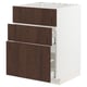 METOD kitchen unit, white & dark brown wood, three drawers with oak veneer & solid wood edges.