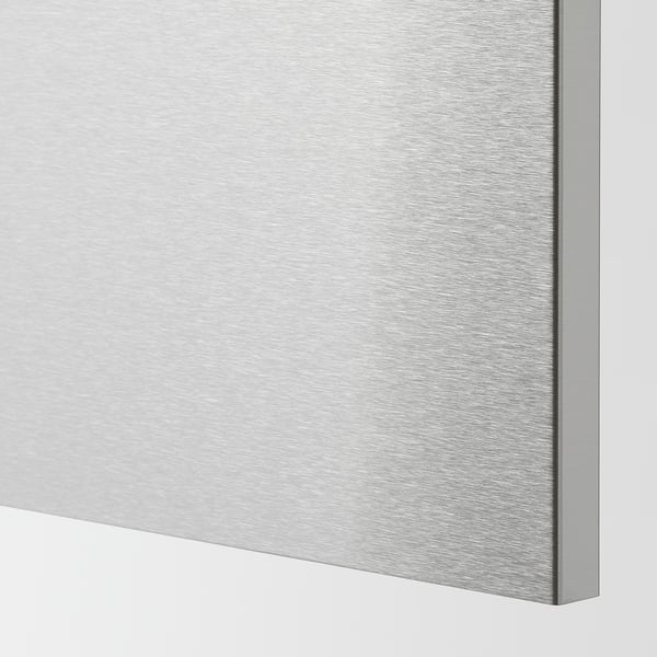 Sleek, stainless steel kitchen panel. Industrial, durable finish. Smooth, reflective surface.
