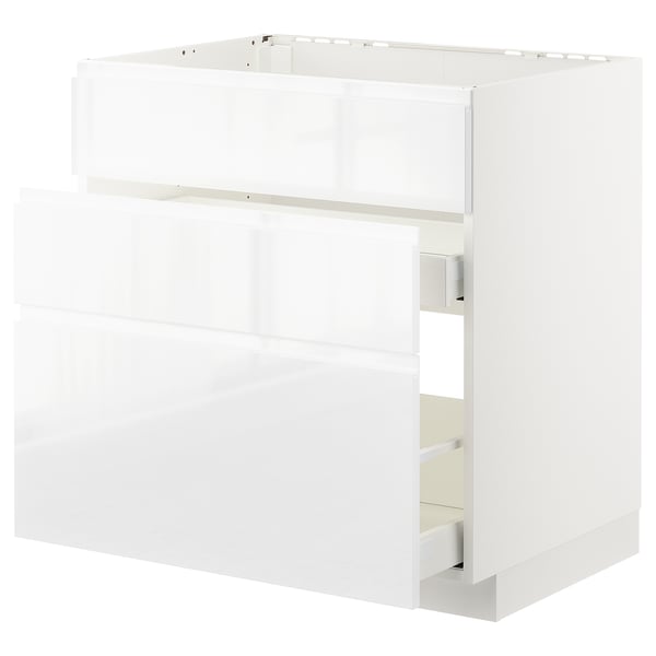 White ikea METOD kitchen unit with smooth drawer, modern design.
