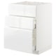 White high-gloss kitchen cabinet with three drawers.