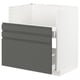 Modern dark grey ikea METOD kitchen unit with sleek integrated handles and white interior shelves.