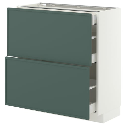 METOD / MAXIMERA Base cab with 2 fronts/3 drawers, white/Aspudden dark grey-green, 80x37 cm