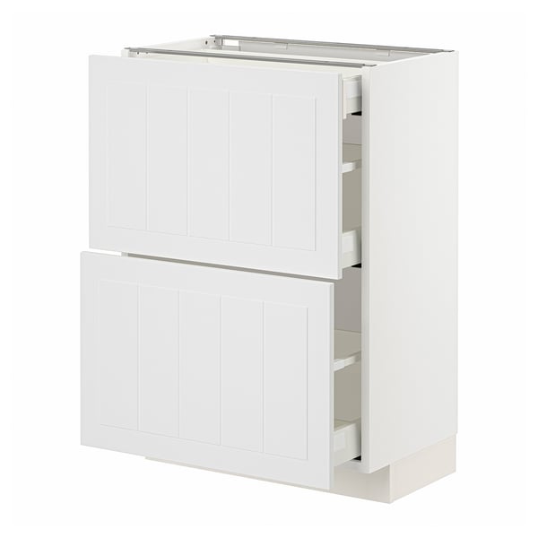 White METOD kitchen unit with multiple drawers.