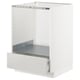 A white METOD kitchen cabinet with a metallic drawer and shelf.