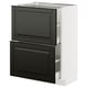 A modern black METOD kitchen cabinet with beveled edges, two drawers, and sleek handles, perfect for a contemporary kitchen.