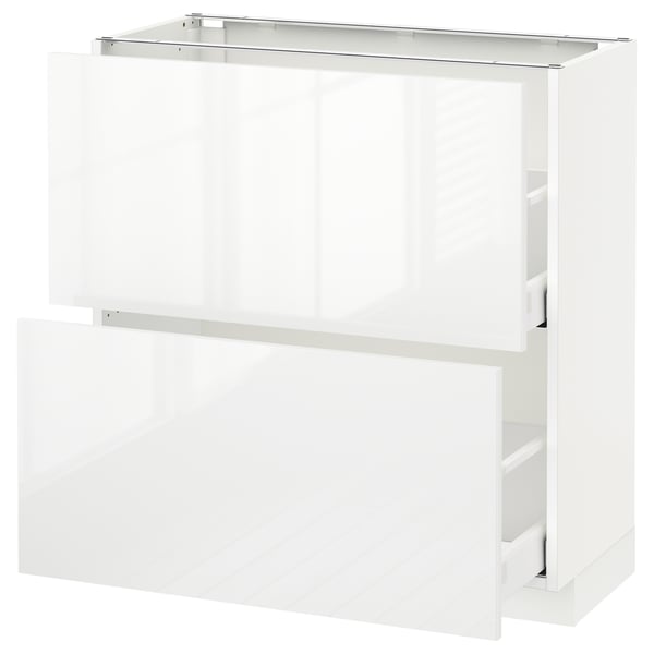 METOD high gloss white cabinet with multiple drawers, modern and sleek design.