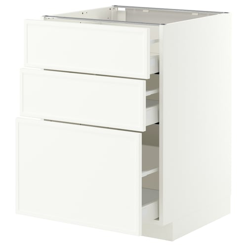 METOD / MAXIMERA Base cabinet with 3 drawers, white/Aspudden matt white, 60x60 cm