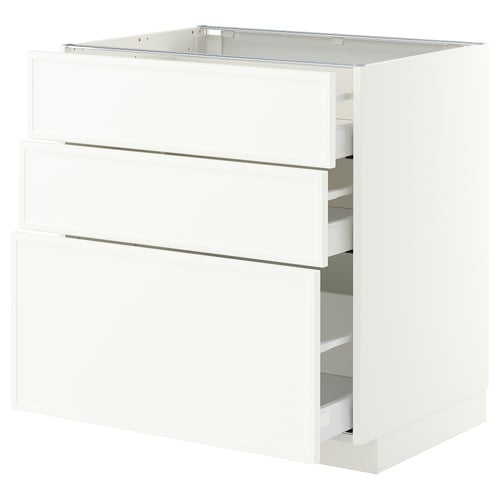 METOD / MAXIMERA Base cabinet with 3 drawers, white/Aspudden matt white, 80x60 cm