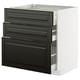 METOD kitchen unit: black drawers, white base; rectangular, modern design.