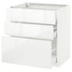 White high-gloss kitchen unit with three drawers.