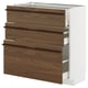 METOD kitchen cabinet, dark brown wood, four drawers, white frame.