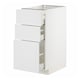 METOD kitchen cabinet in white with three drawers, sleek modern design, durable material.