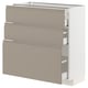 Modern kitchen cabinet in neutral beige with sleek, handle-less drawers.