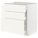 White METOD kitchen cabinet with three drawers, sleek modern design.