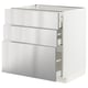 Ikea METOD white & stainless steel kitchen cabinet with three drawers.