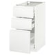 White METOD kitchen unit, 3 drawers, modern minimalist design, smooth finish.