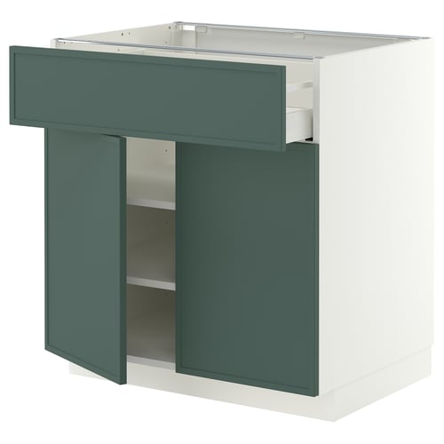 METOD / MAXIMERA Base cabinet with drawer/2 doors, white/Aspudden dark grey-green, 80x60 cm
