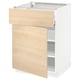 A modern, white METOD kitchen cabinet with a light ash wood drawer and door, featuring a smooth, sleek design.