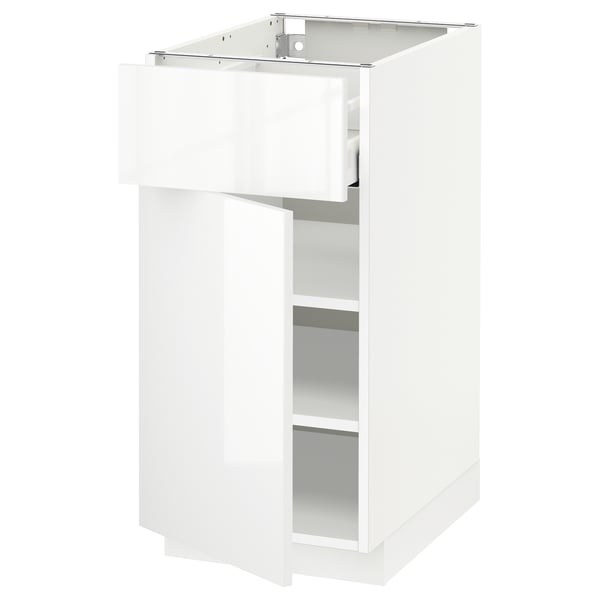 METOD kitchen cabinet: white, glossy, modern design with adjustable shelves and smooth-closing drawer.