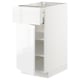 METOD white kitchen cabinet, glossy finish, square shape, with open door and shelves, sleek modern design.