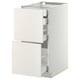White METOD kitchen cabinet with two open drawers, sleek and modern design.