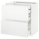 White kitchen cabinet: modern, minimalist METOD with voxtorp fronts, glossy white, rectangular, smooth drawers.
