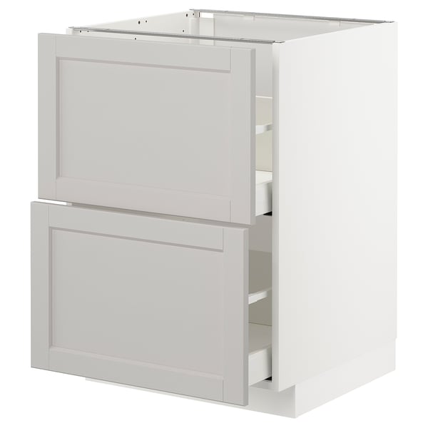 METOD kitchen cabinet in light grey with smooth drawers and bevelled edges.