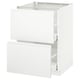 A white METOD kitchen cabinet with two drawers. It is modern and minimalist with integrated handles and a smooth finish.