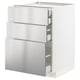 METOD kitchen unit: stainless steel, three drawers, white base, modern design.