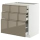 Modern kitchen unit with 3 graphite drawers, sleek handle-less design, stainless steel finish.