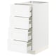 White kitchen cabinet with four open drawers, white finish, modern design.