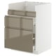 Modern kitchen unit, METOD. White frame, high gloss brown drawers, sleek handles. 3 drawers, vertically aligned.