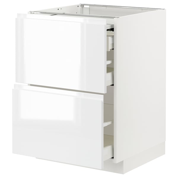 Modern white kitchen cabinet with sleek drawers.