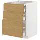 White kitchen cabinet with three wooden drawers, minimalist design.