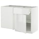 White METOD kitchen unit, glossy, modern design with drawer and shelf.
