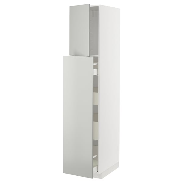 White METOD kitchen cabinet with grey tone doors, light grey finish, vertical rectangular shape, modern design.